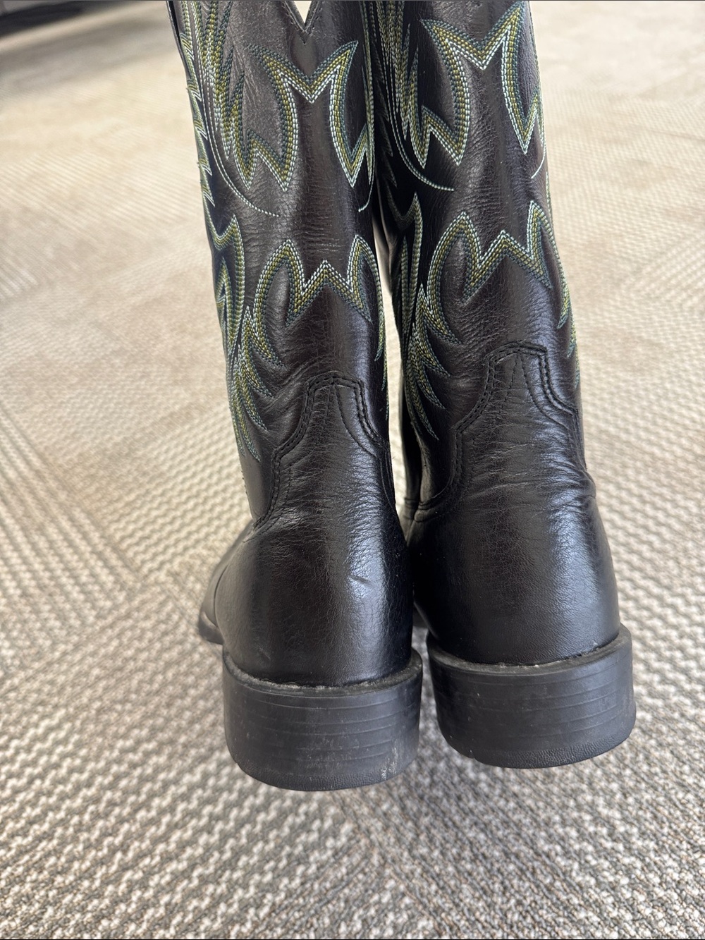 Ariat Men's Heritage Stockman Boots in Black Leather with Green Stitching, sz 11 - Picture 11 of 14